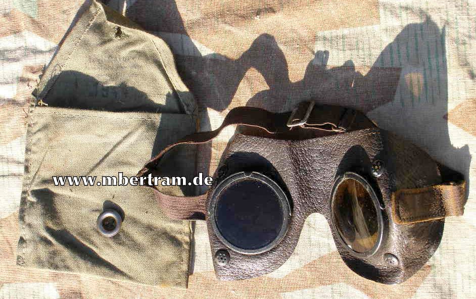 WH Staubbrille, braunes Leder. Getönt, Schutzhülle 1944
