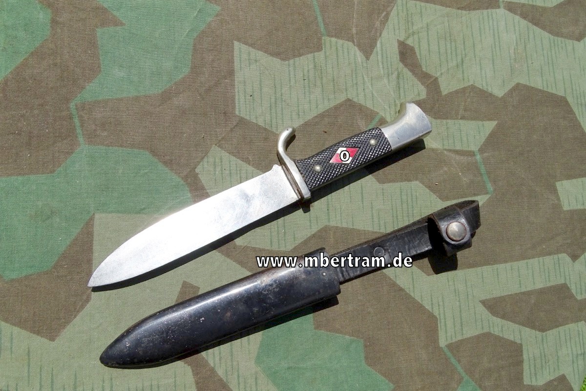 Früher HJ Dolch. Stahlblech Scheide, mit Devise, Hst.: A. Schüttelhöfer SG Wald