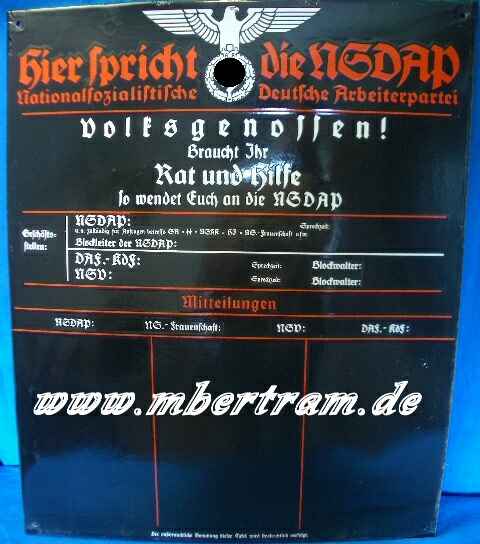2211-1 Emailleschild / Haustafel : "Hier spricht die NSDAP"