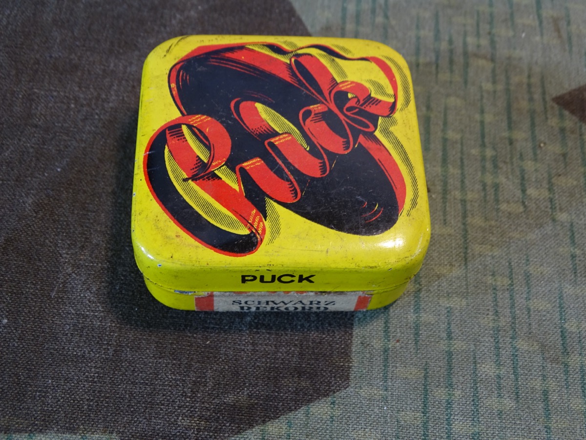 Blechdose für historisches Schreibmaschinen Band, z.B. für Dienst Schreibmaschine, Fa. Puck, Rekord, schwarz.