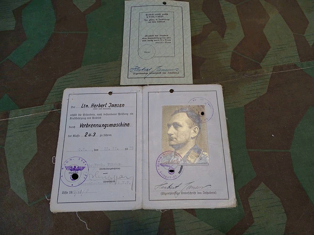 Luftwaffen Führerschein Leutnant H.Jansen, 1,2,3, Vollkette und Generator KFZ