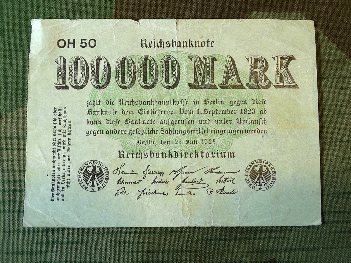 100.000 Reichsmark,  Original Geldschein goldene 20 `er Jahre und Inflationszeit... 