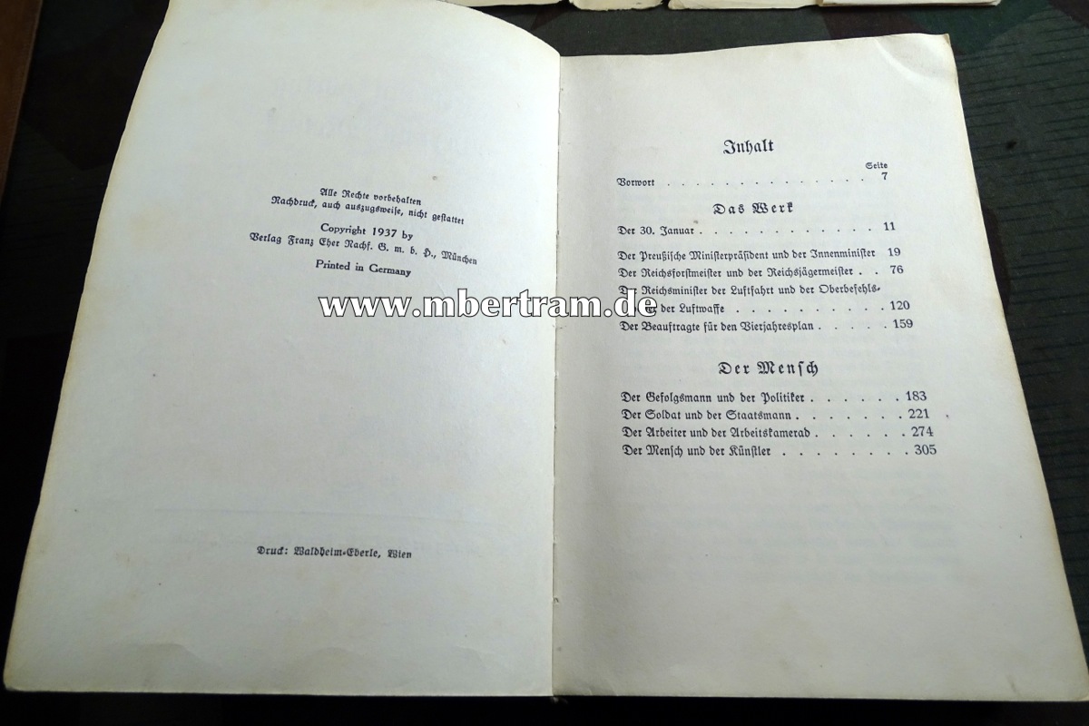 15073-6 Hermann Göring. Werk und Mensch Gritzbach Erich, Schutzeinband, Widmung 1940