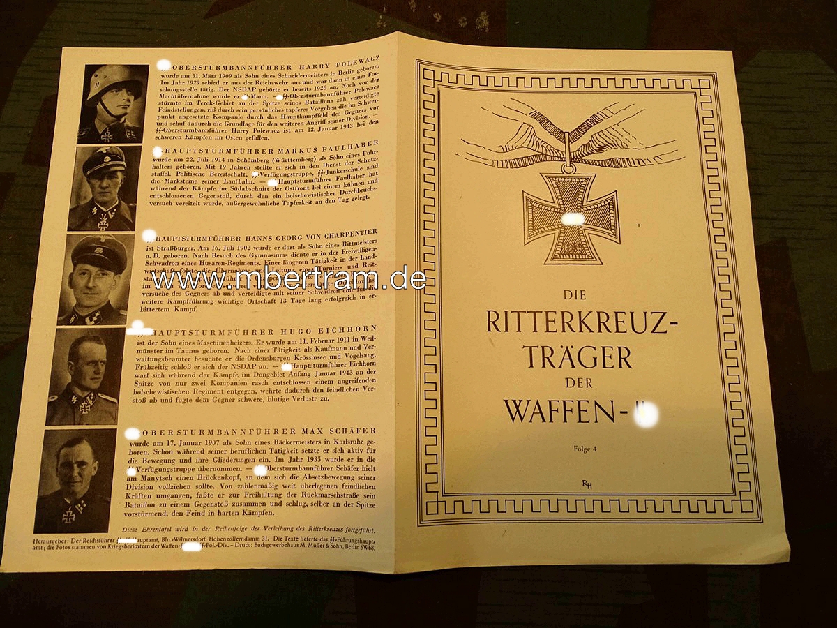 Faltblatt : Die Ritterkreuzträger der Waffen SS Folge 4