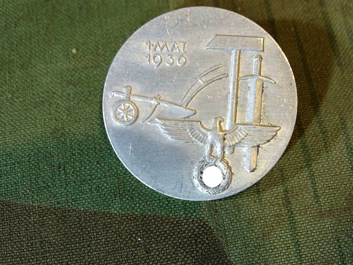 Veranstalltungs Abzeichen 1. Mai 1936, Aluminíum, Hst. : Fa. Dültken & Schütte  Solingen Wald
