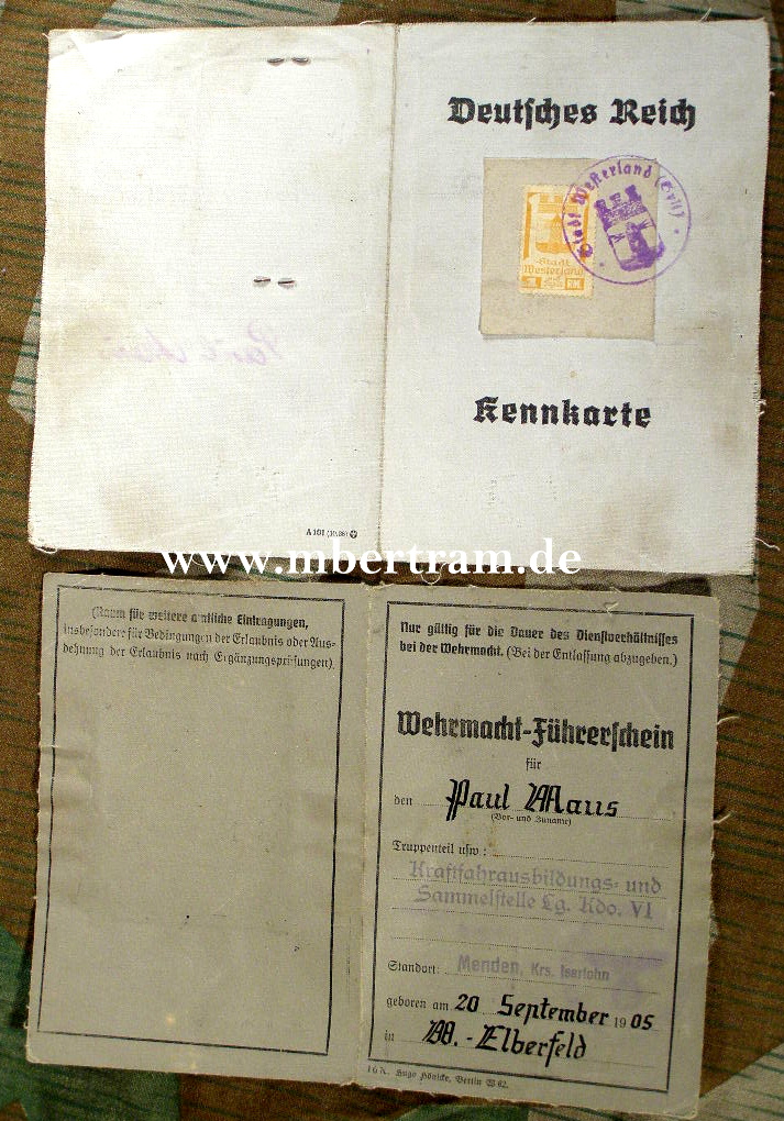 Kennkarte, Luftwaffe Fähreschein, Kl.2+3, Lg.Kdo.VI 1941