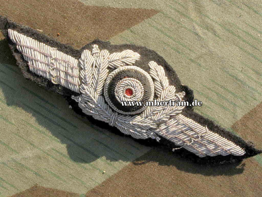 Kokarde für Luftwaffe Offiziers Schirmmütze, handgestickt