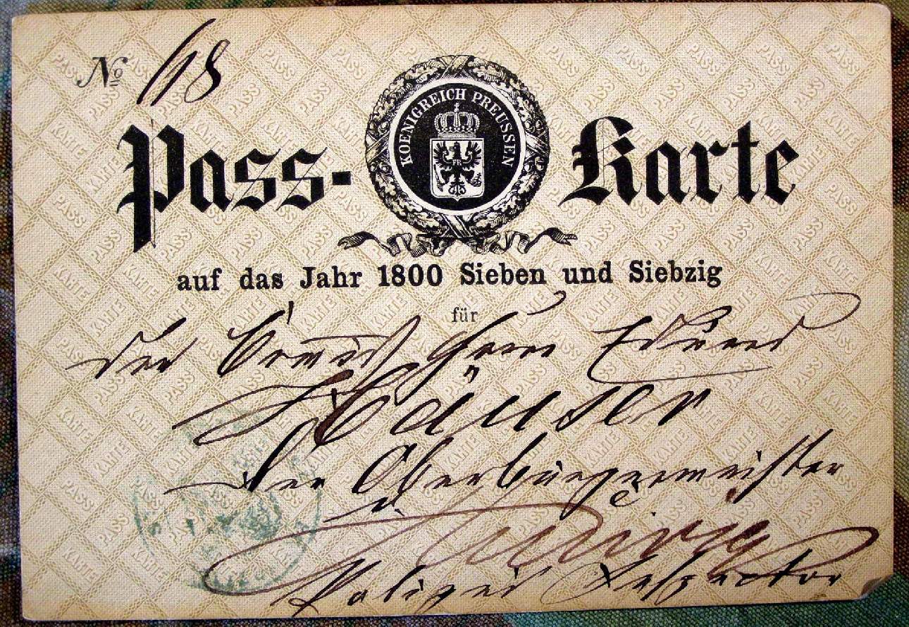 Passkarte Königreich Preussen für 1877