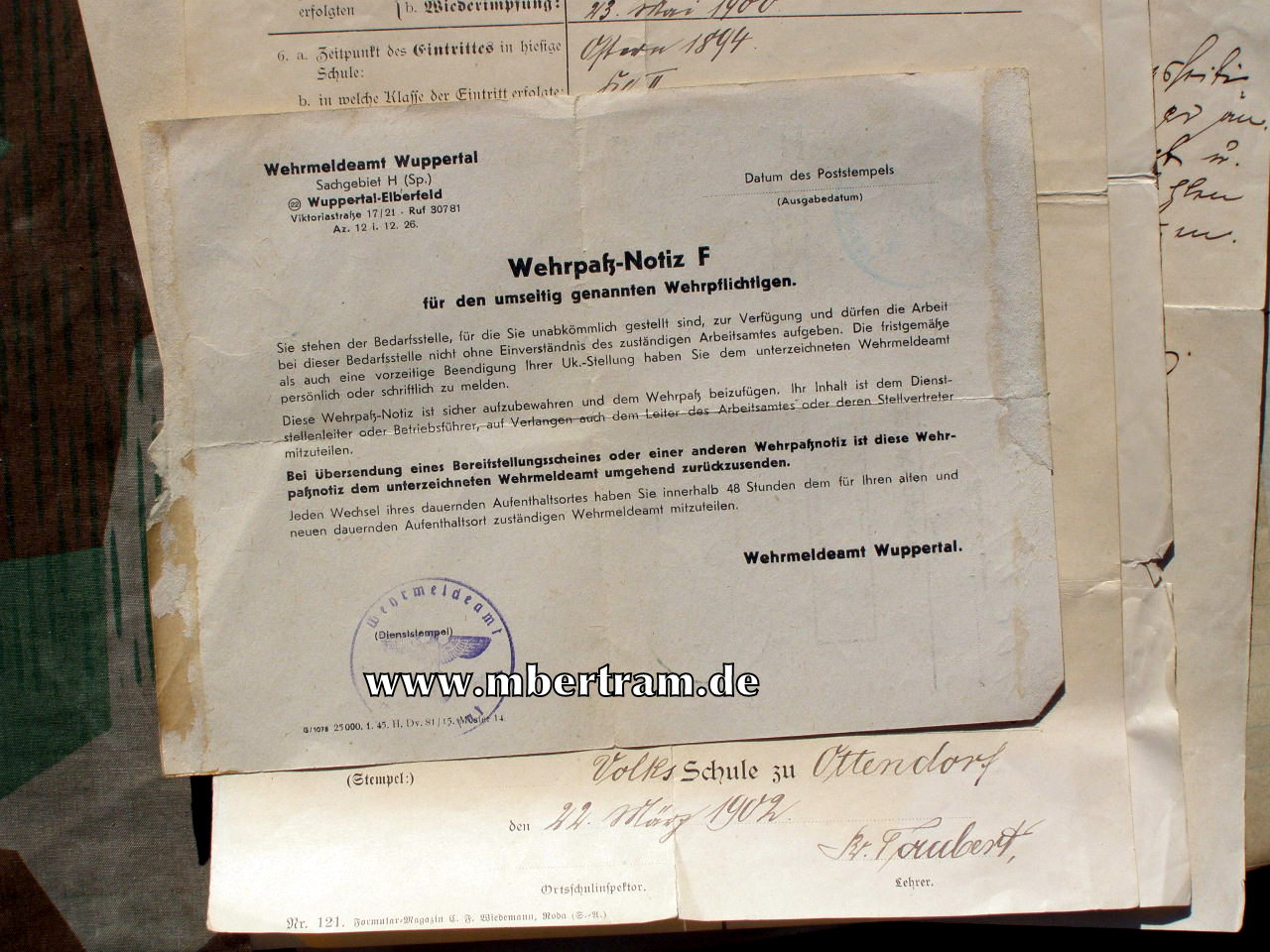 12447-13 Dokumente: Hilfs Hoboist, 6. Würtemb.Inf. Rgt. No. 124