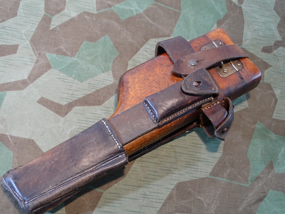 Mauser C 96 Anschlagkasten mit  Lederholster , Original I. Weltkrieg 1918