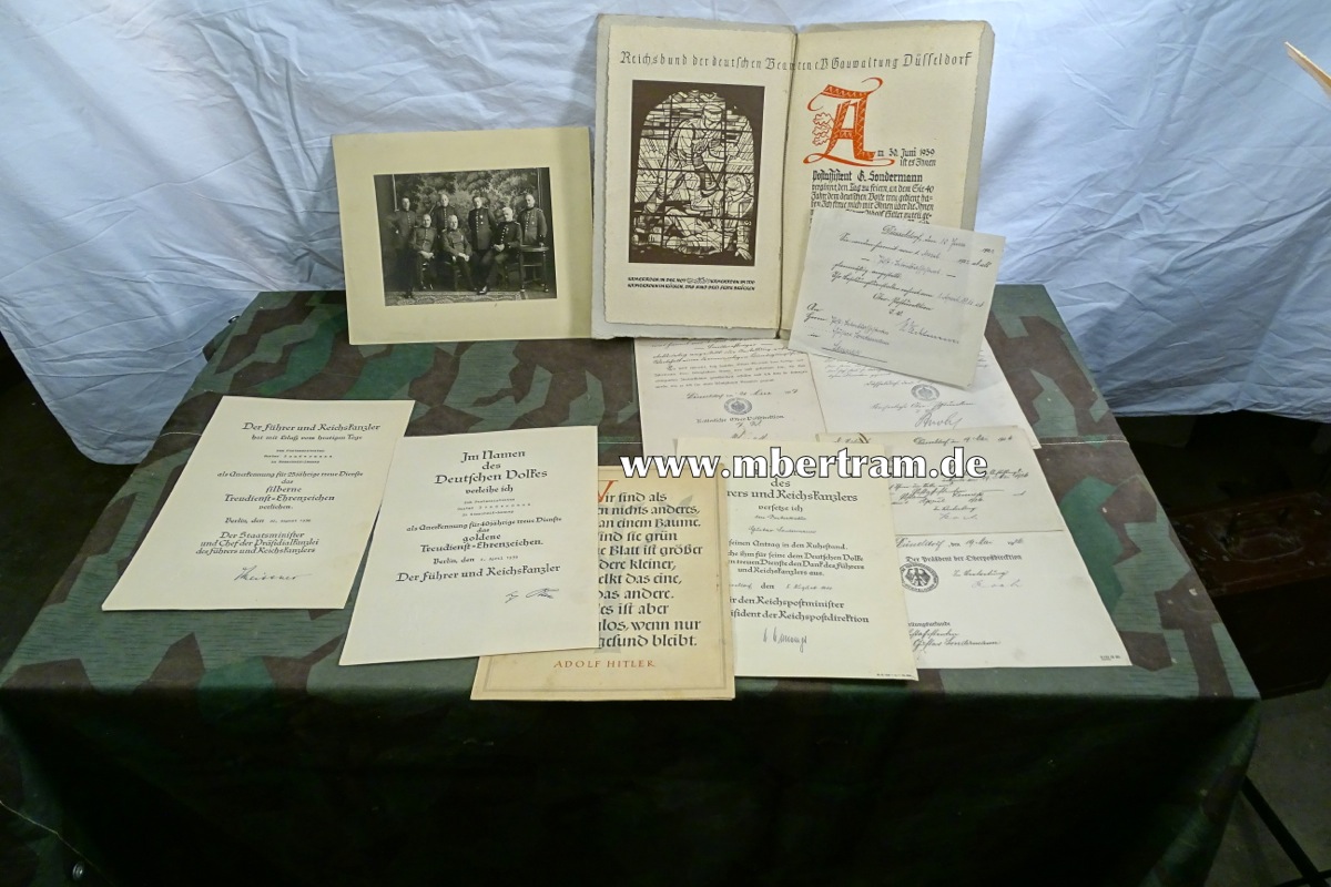 Reichsbund dt. Beamten Gau Düsseldorf, Urkunden Treuedienstabzeichen silber/ gold