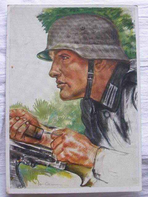 Panzer Pionier, farbige Willrich Propaganda-Postkarte, ungel.