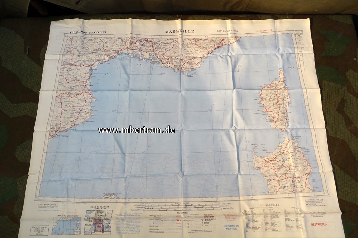 US Fliegerkarte/ Spionagekarte Marseille, 1944/1953, Tunis
