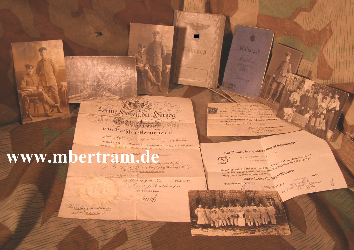 Dokumente: Inf.Rgt.189, Urk. VWA, verd.Med.Sachsen-Mein.