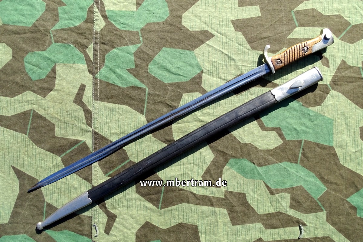 Infanterie Seitengewehr M 98 n.A., Eigentumsstück,  Leder Scheide, vernickelt