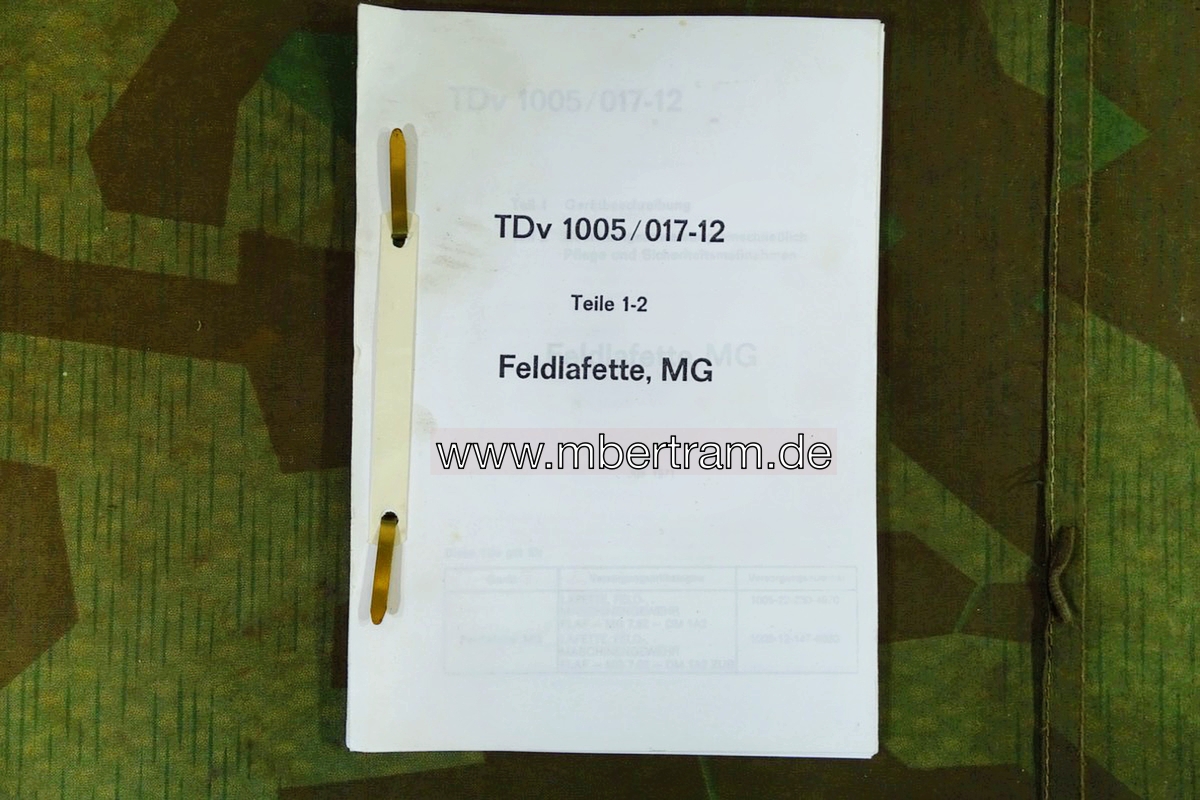 Fotokopie Bundeswehr Dienstvorschrift Feldlafette MG 1 MG 3, TDv 1005/017-12