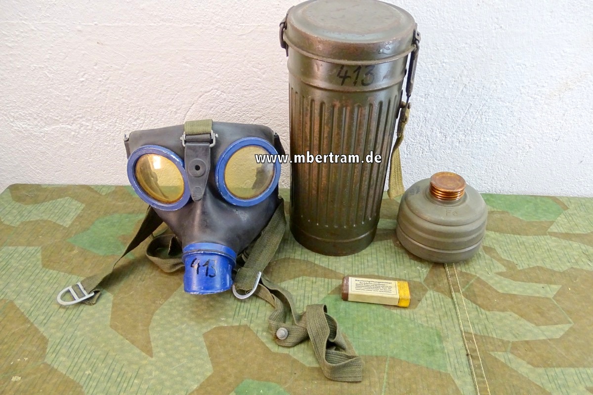 Gasmaske in Dose ( 1 Lasche fehlt) M38 Wehrmacht, Originallack, o.Riemen, 1943