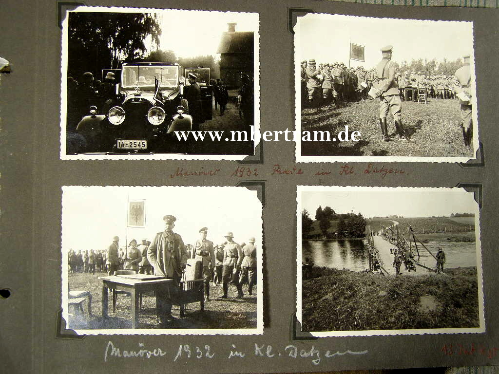 4 Fotos der Reichswehrzeit. Manöver des 13. Inf. Rgt. 2 mit Gen. Feldmasrchall v. Hindenburg