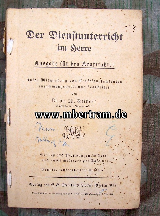 Wehrmacht Ausbildungsbuch " Reibert " Ausgabe für den Kraftfahrer von 193