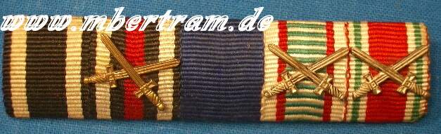 5er Bandspange, EK2 1914,Ehrenkr.f.Frontk., preuss.DA. Österreich / Ung. Mit. Verdienst Medaille ,Bu