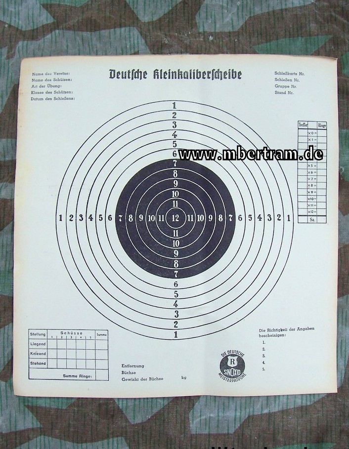 Zielscheibe des Munitionsherstellers SINOXID, aus den 30er- 40er Jahren.