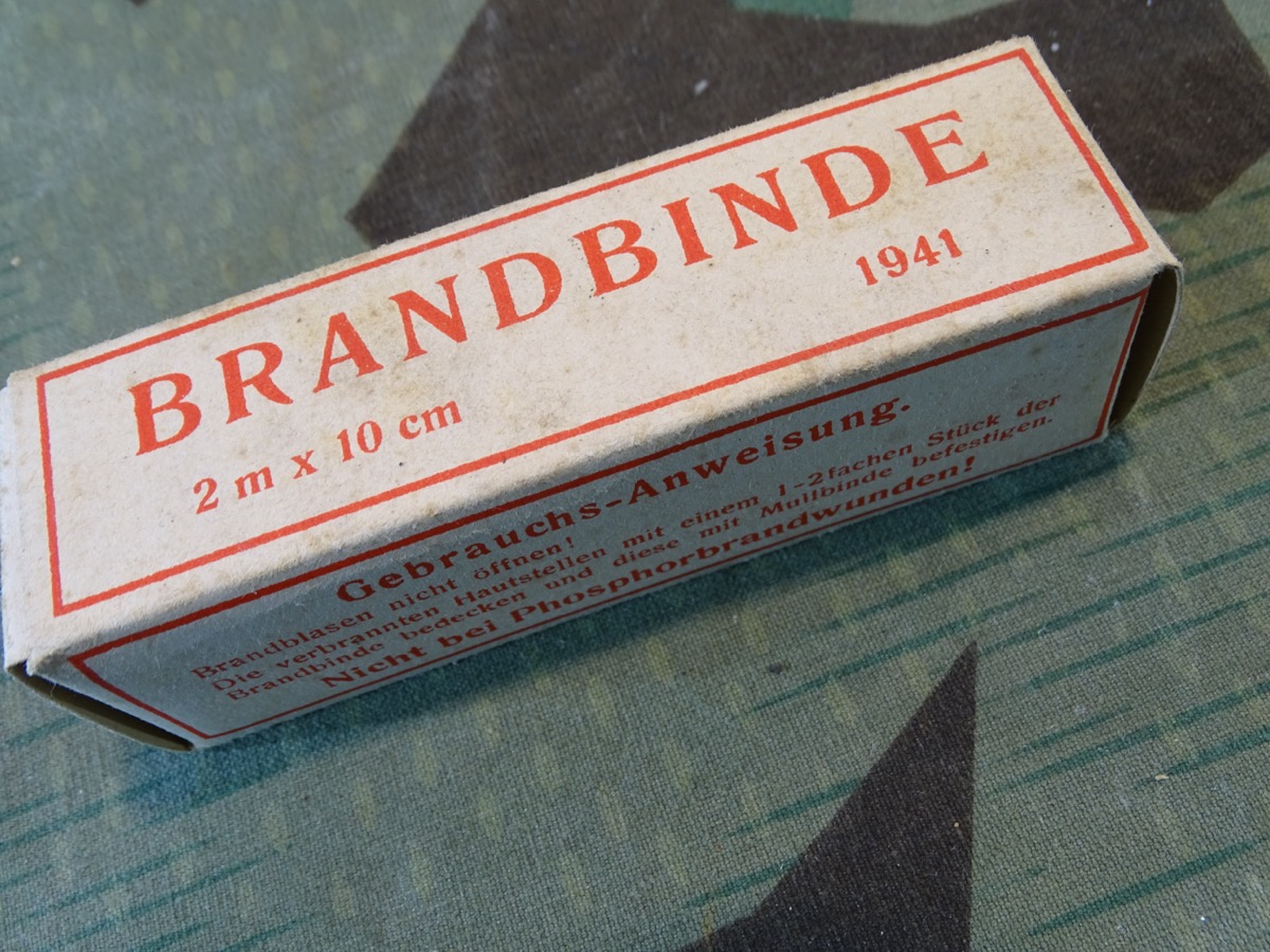 Brandbinde 2 m Lang 10 cm breit, Dr. Bader & Schluckwerder, 1941,  Wehrmacht Sanitätsmaterial, Verbandkasten 