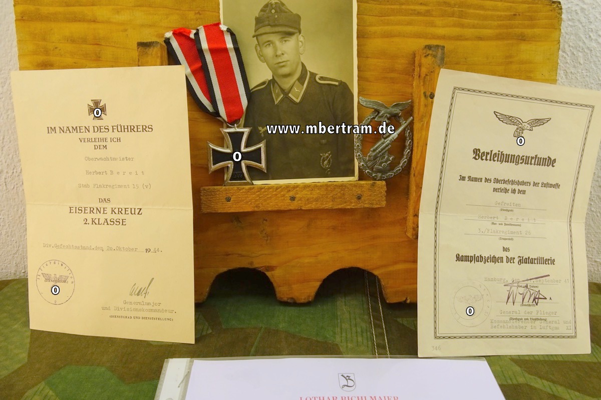 Flakkampfabzeichen der Luftwaffe, EK 2 1939 mit Urkunden und Expertisen