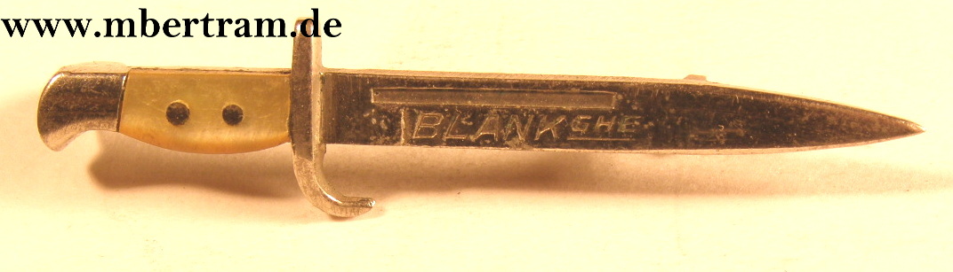 Miniatur Seitengewehr zum anstecken, Aufschrift " Blank GHE"